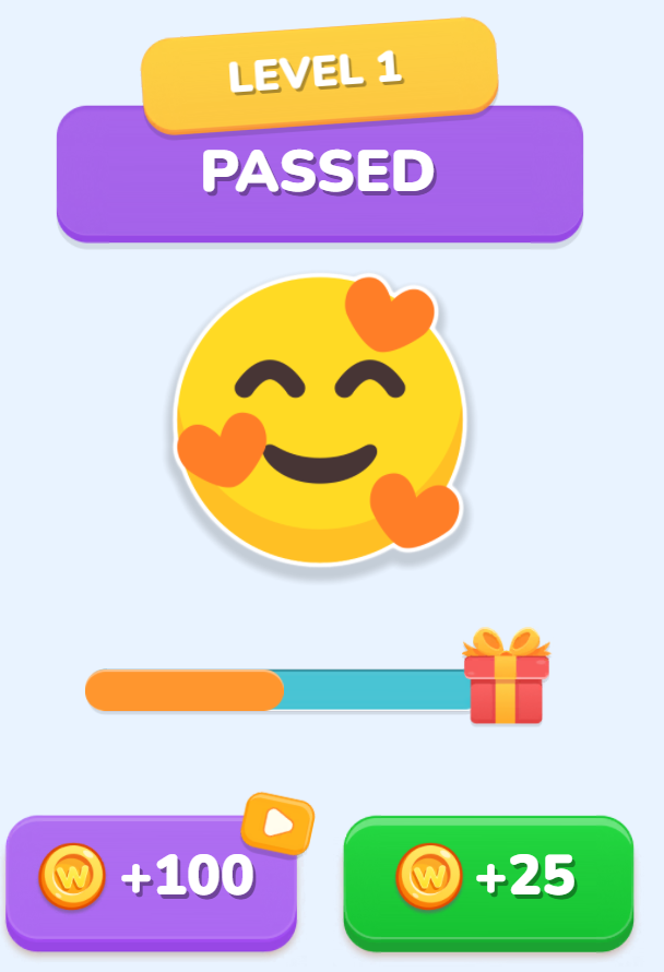 Earn coin rewards after clearing a word association game level